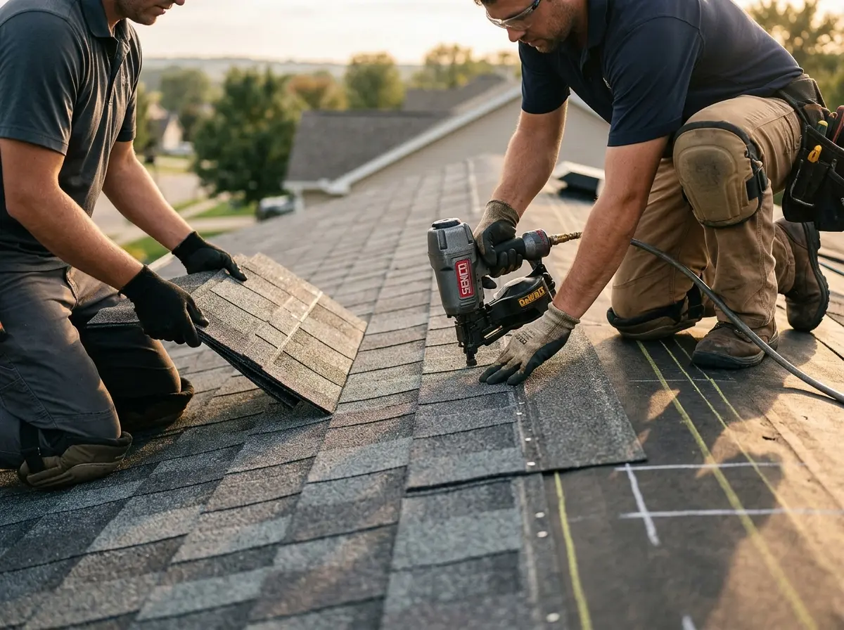 Professional roofer working on a residential roof in Fair Haven